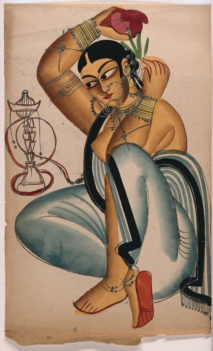 Courtesan Arranging a Flower Indian Miniature Canvas wall art print | PrintPosters.in